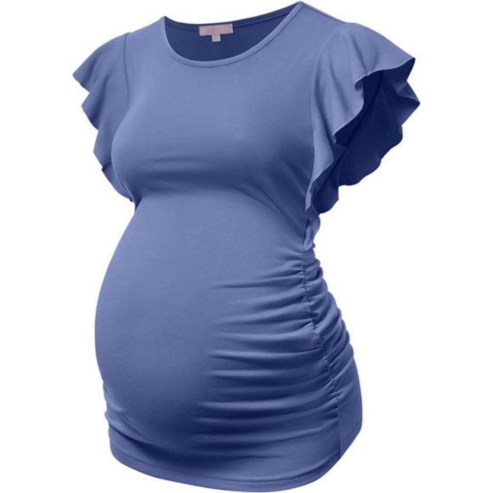 Bhome Maternity Tops Flying Shorts Sleeve Tshirt Side Ruched Pregnant Blouse